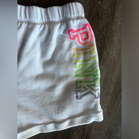 Pink Victoria’s Secret Sweat Comfy Shorts White Neon Rainbow Size Medium - Picture 7 of 8